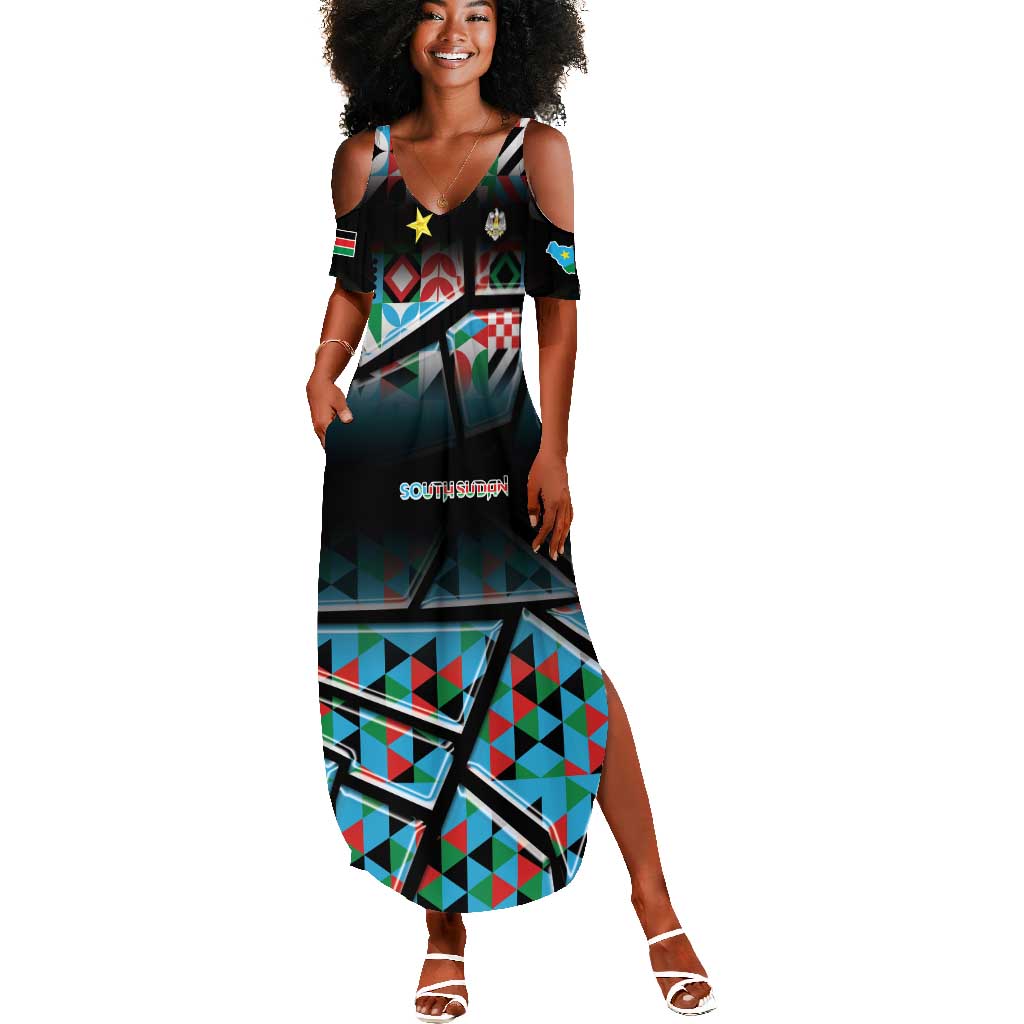 Custom South Sudan Summer Maxi Dress Geometric African Patterns - African Pride