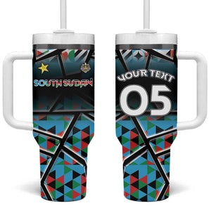 Custom South Sudan Tumbler With Handle Geometric African Patterns - African Pride