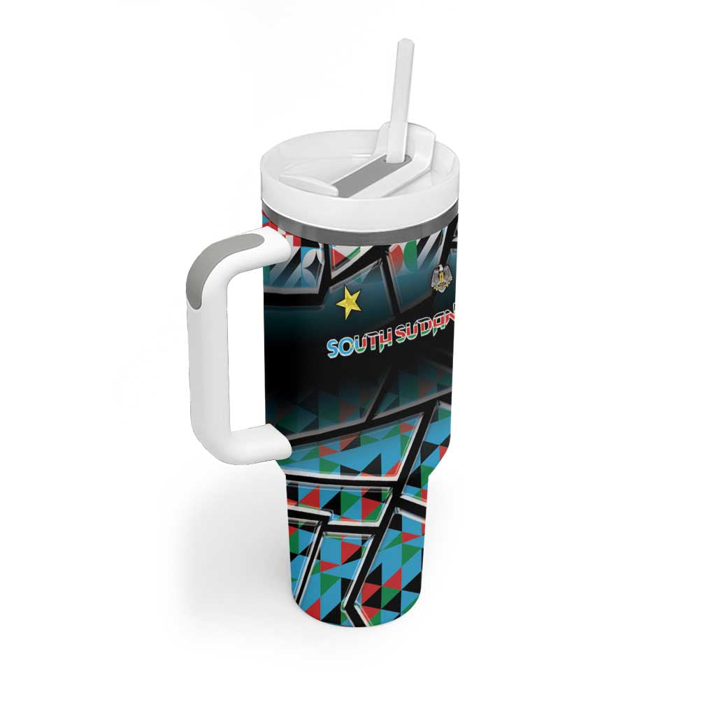 Custom South Sudan Tumbler With Handle Geometric African Patterns - African Pride