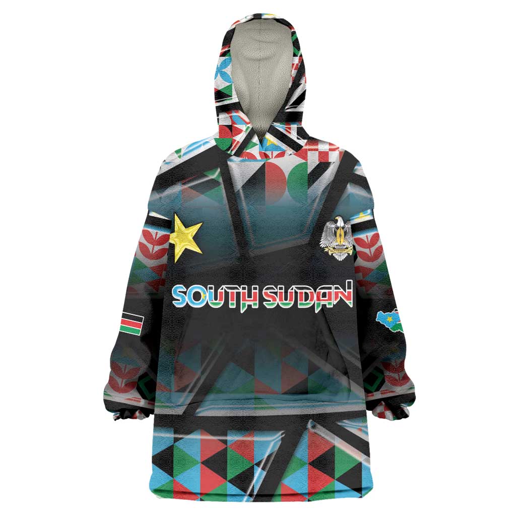 Custom South Sudan Wearable Blanket Hoodie Geometric African Patterns - African Pride
