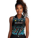 Custom South Sudan Women Sleeveless Polo Shirt Geometric African Patterns - African Pride