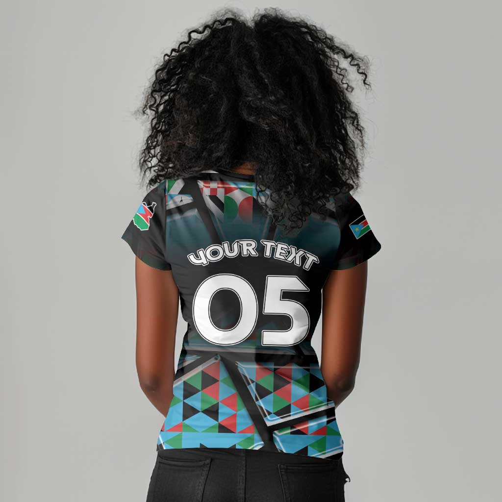 Custom South Sudan Women V-Neck T-Shirt Geometric African Patterns - African Pride