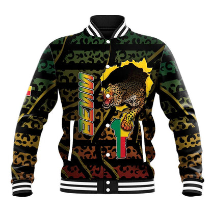 Personalized Benin Baseball Jacket Powerful African Leopard - African Pride