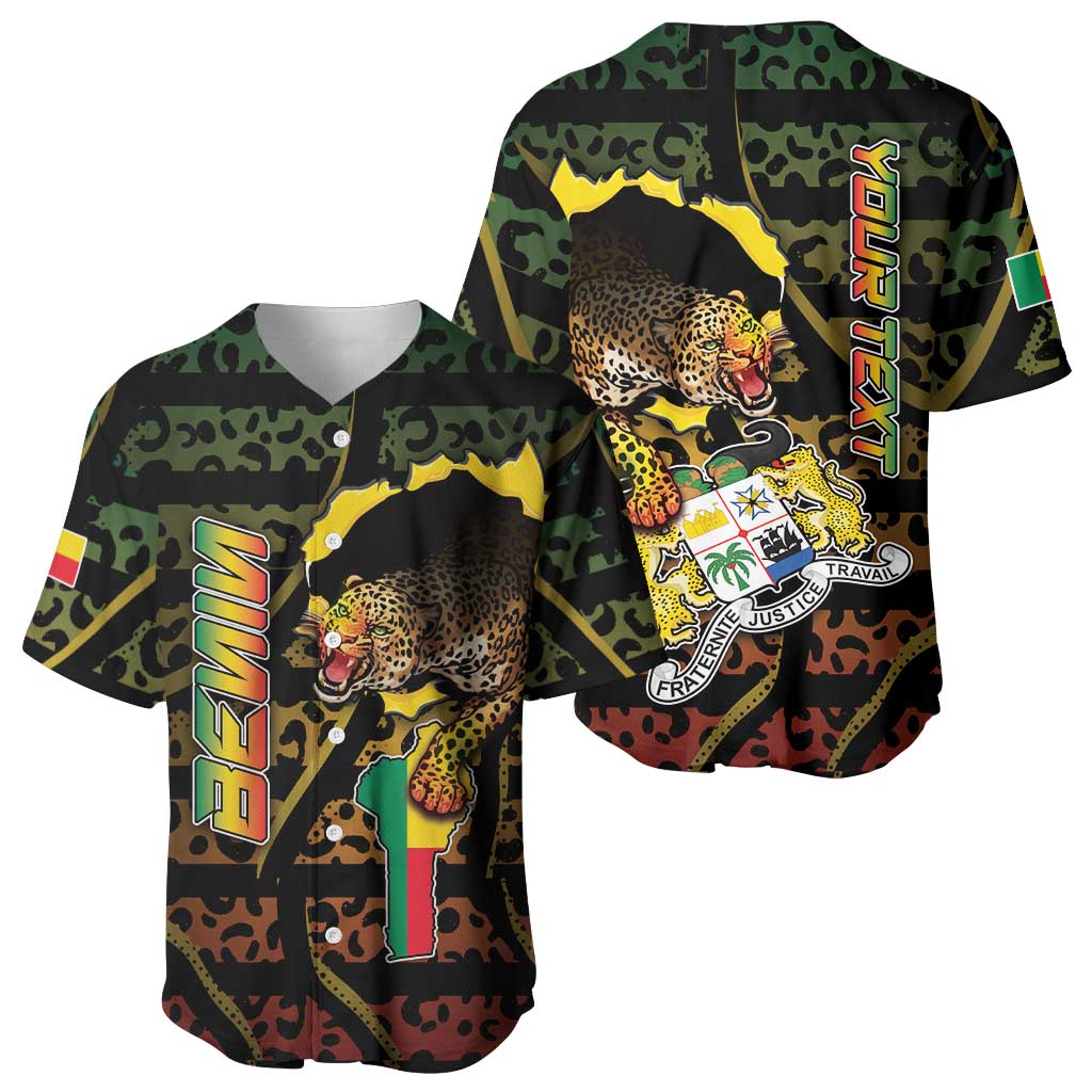 Personalized Benin Baseball Jersey Powerful African Leopard - African Pride
