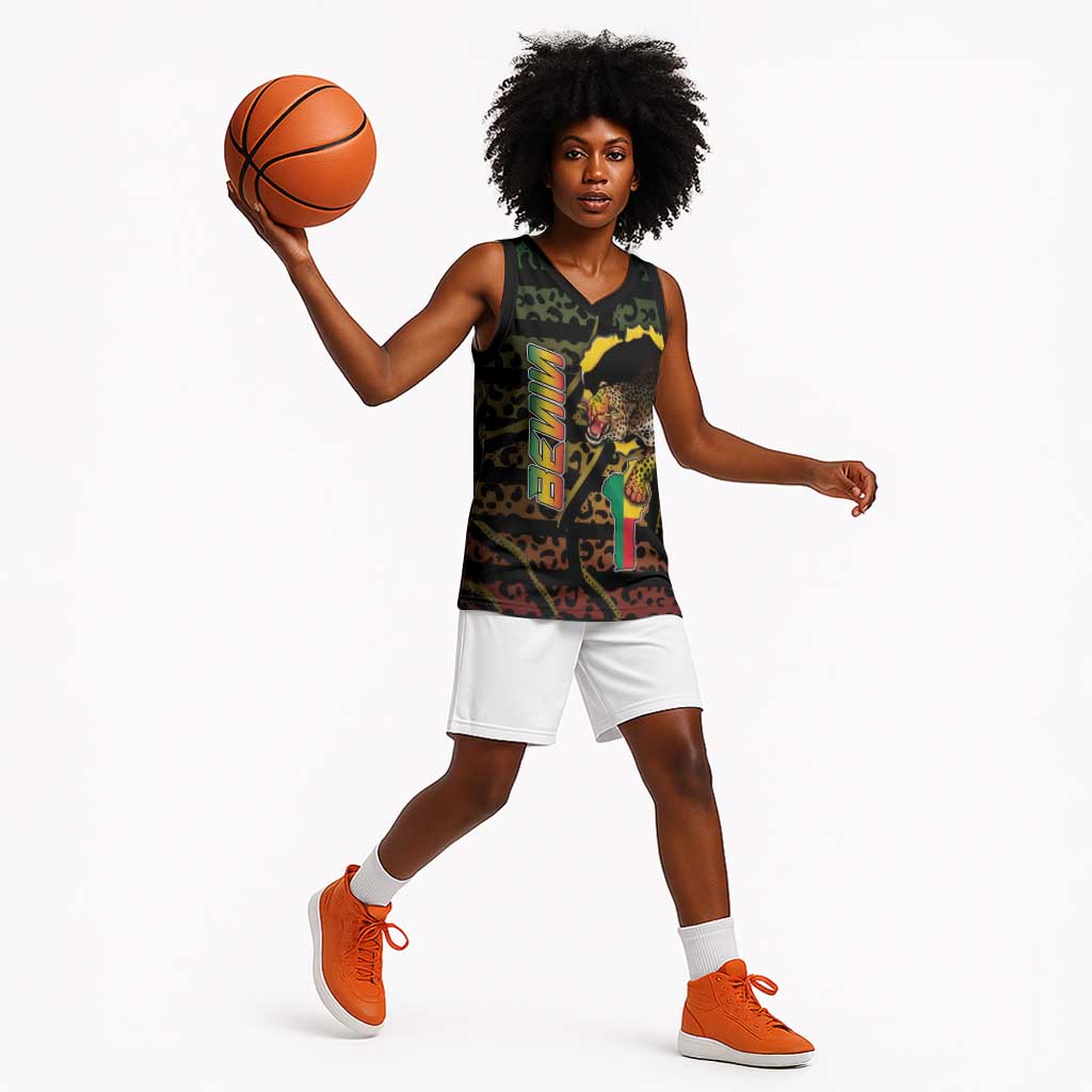 Personalized Benin Basketball Jersey Powerful African Leopard - African Pride