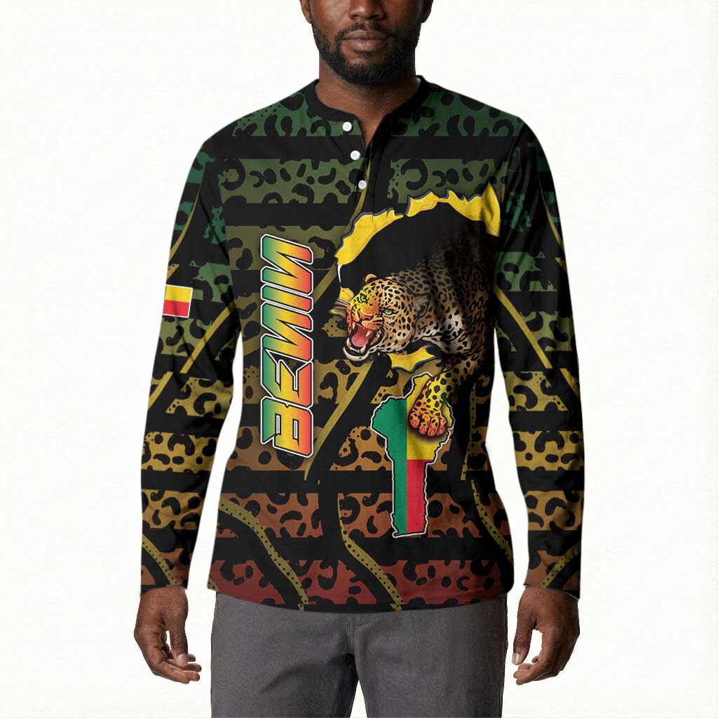 Personalized Benin Button Sweatshirt Powerful African Leopard