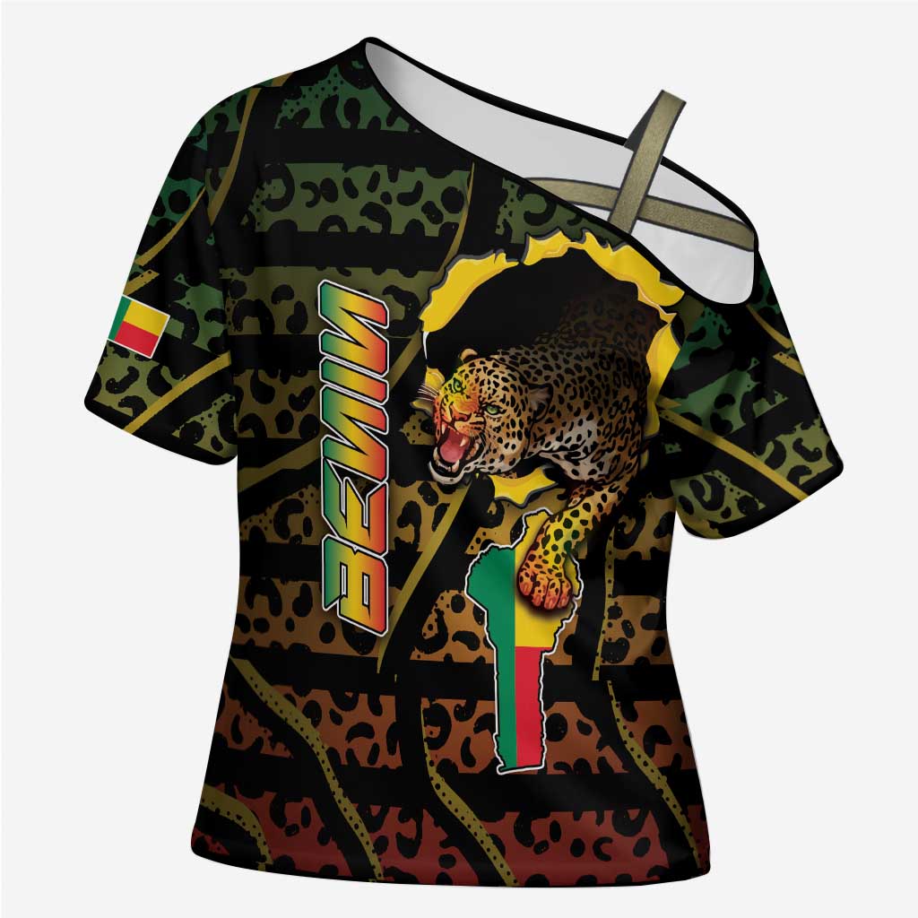 Personalized Benin Cross Shoulder Shirt Powerful African Leopard - African Pride