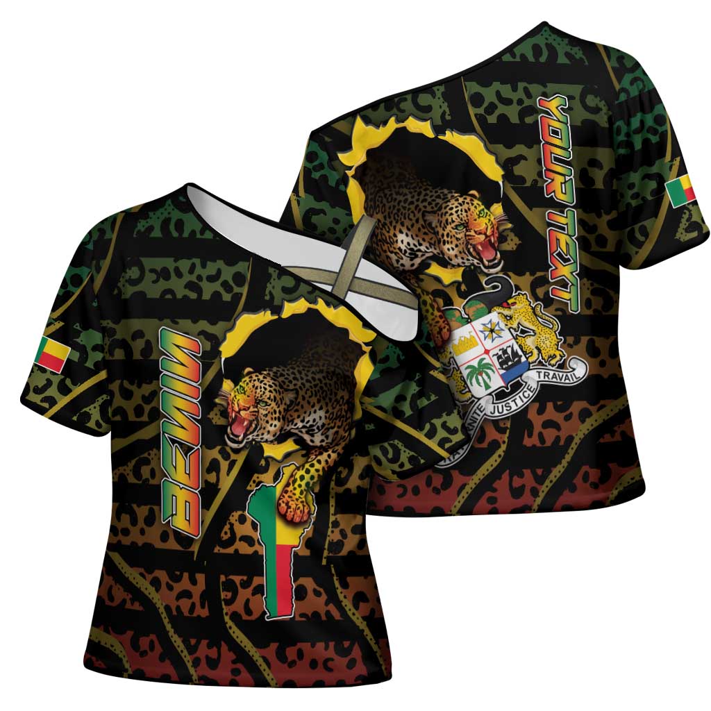 Personalized Benin Cross Shoulder Shirt Powerful African Leopard - African Pride