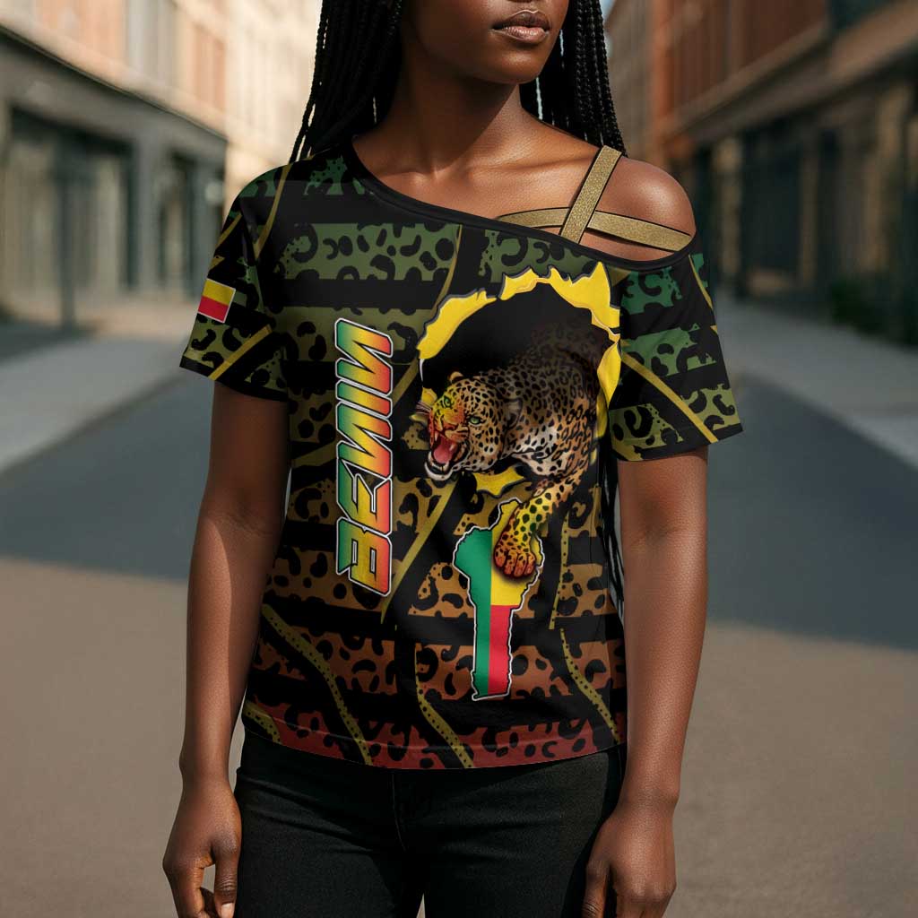 Personalized Benin Cross Shoulder Shirt Powerful African Leopard - African Pride