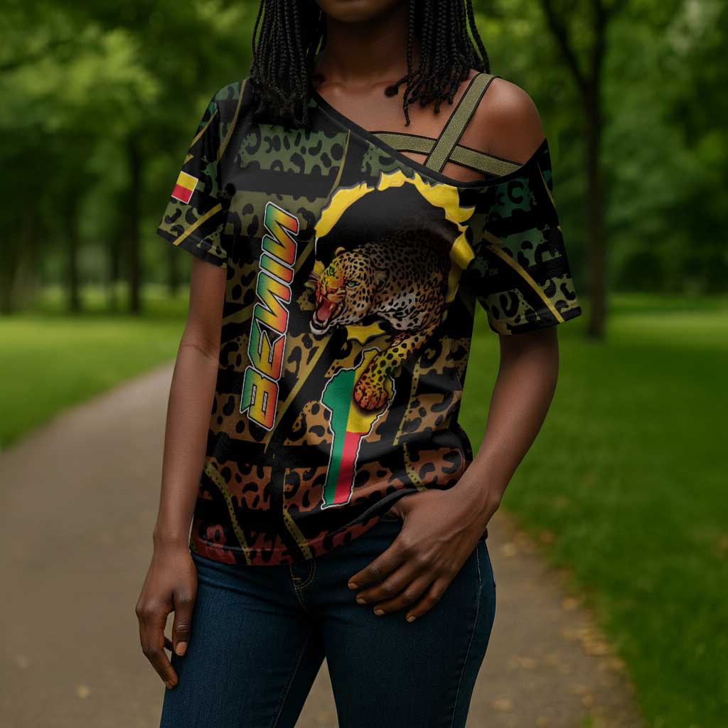 Personalized Benin Cross Shoulder Shirt Powerful African Leopard - African Pride