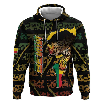 Personalized Benin Hoodie Powerful African Leopard - African Pride