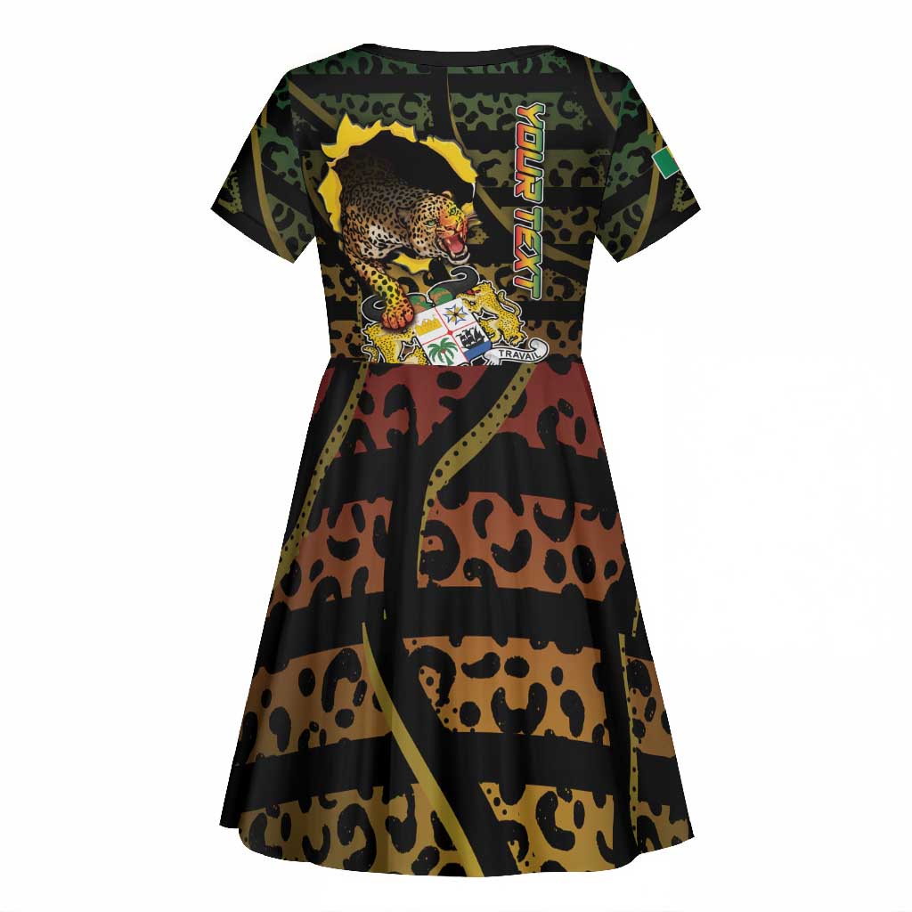 Personalized Benin Kid Short Sleeve Dress Powerful African Leopard - African Pride