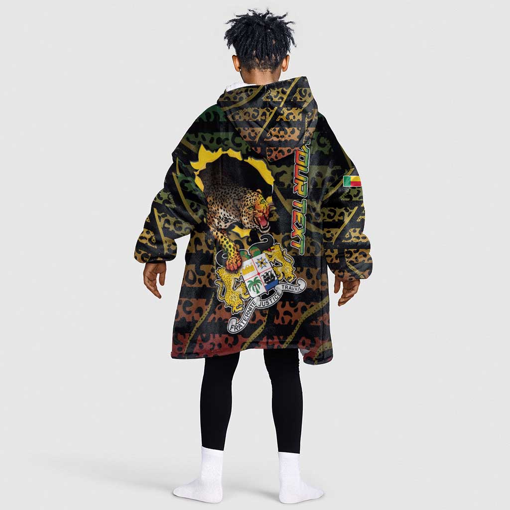 Personalized Benin Kid Wearable Blanket Hoodie Powerful African Leopard - African Pride