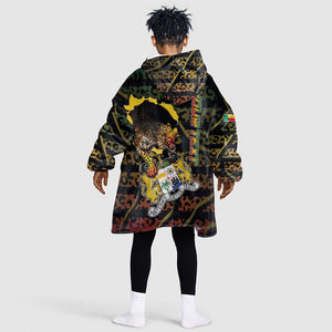 Personalized Benin Kid Wearable Blanket Hoodie Powerful African Leopard - African Pride