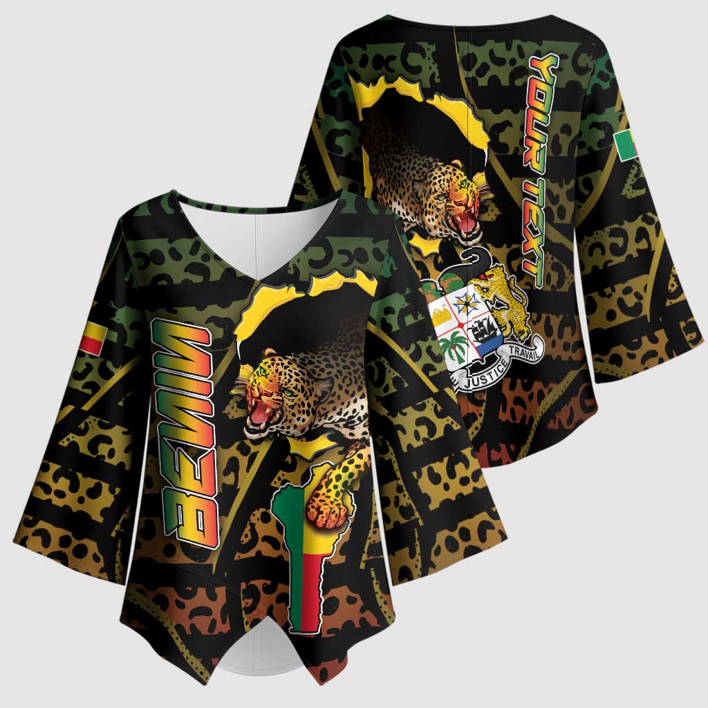 Personalized Benin Kimono Sleeve Blouse Powerful African Leopard - African Pride