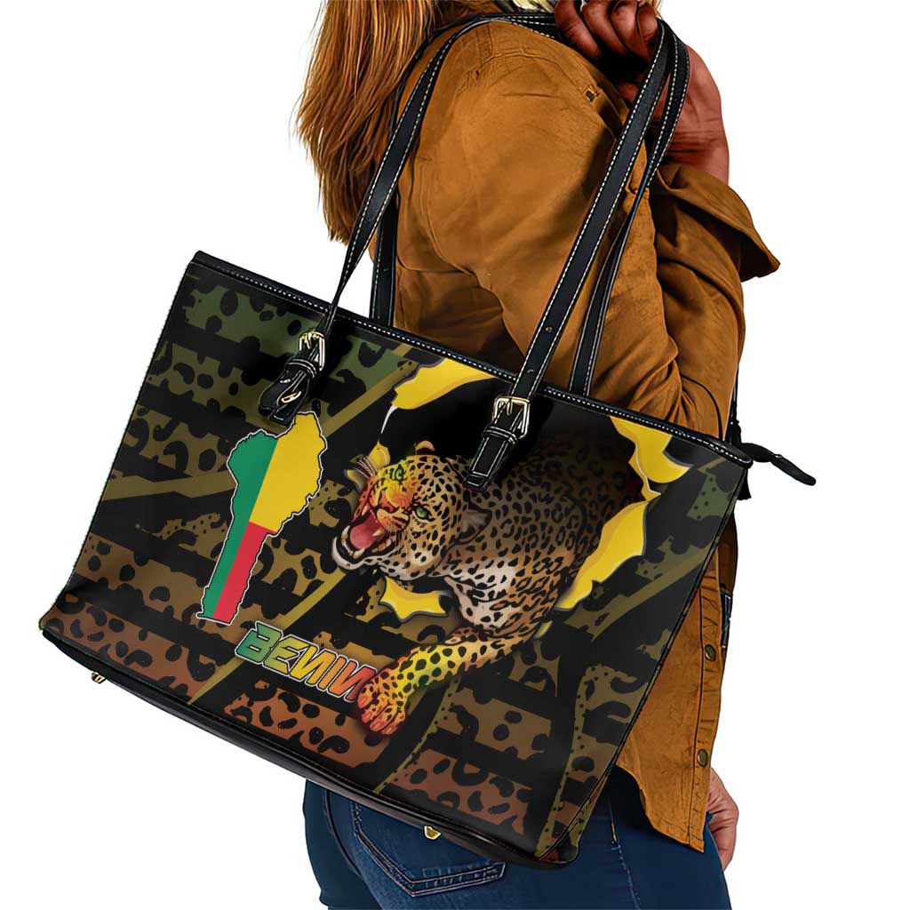 Benin Leather Tote Bag Powerful African Leopard - African Pride