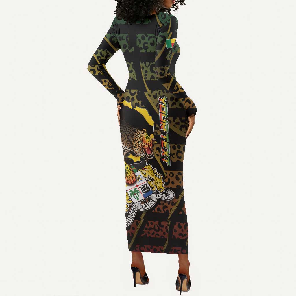 Personalized Benin Long Sleeve Bodycon Dress Powerful African Leopard - African Pride