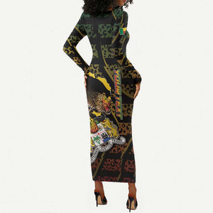Personalized Benin Long Sleeve Bodycon Dress Powerful African Leopard - African Pride