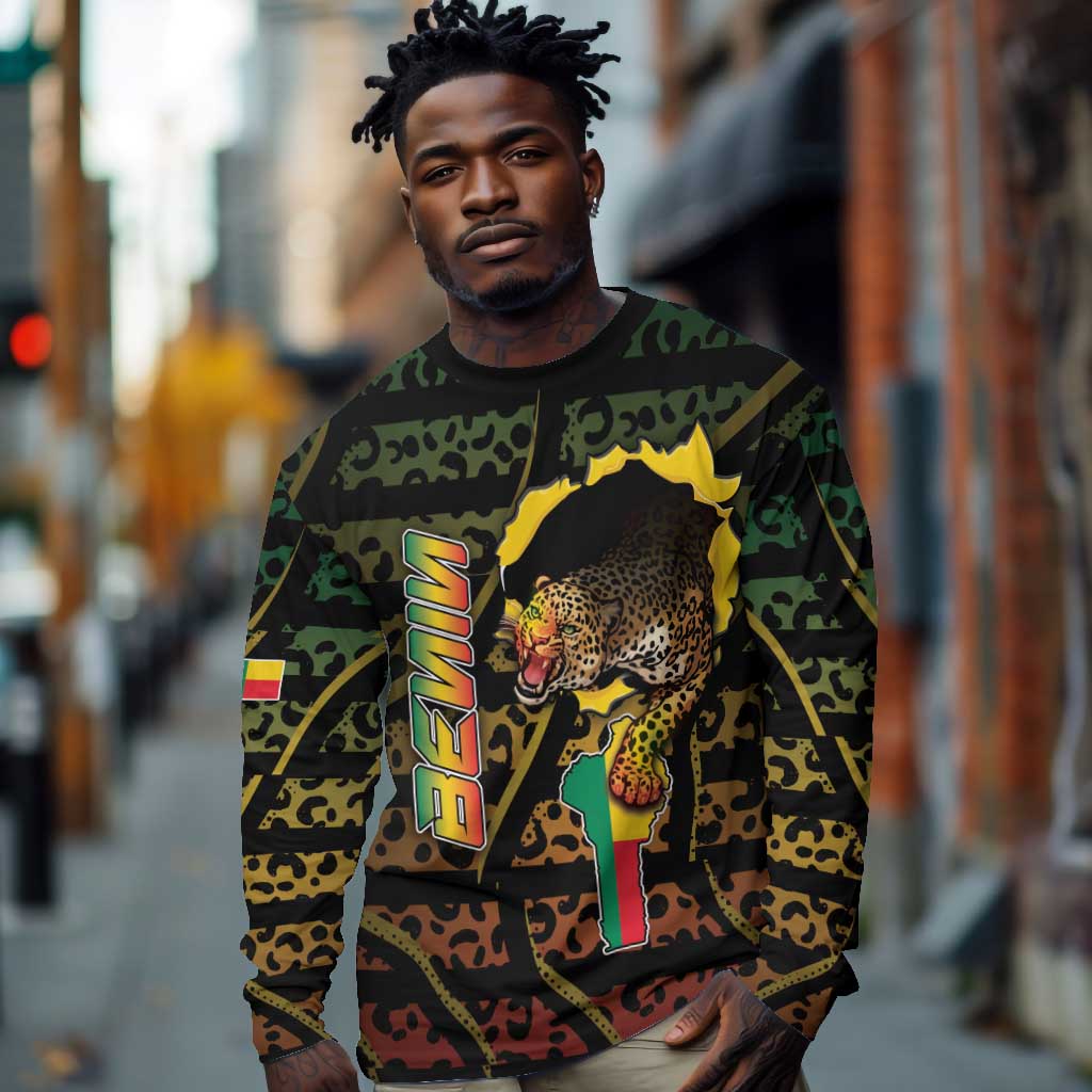 Personalized Benin Long Sleeve Shirt Powerful African Leopard - African Pride
