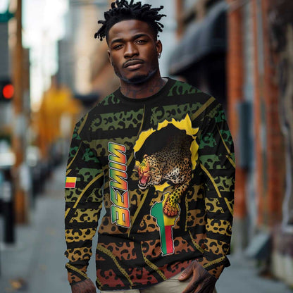 Personalized Benin Long Sleeve Shirt Powerful African Leopard - African Pride