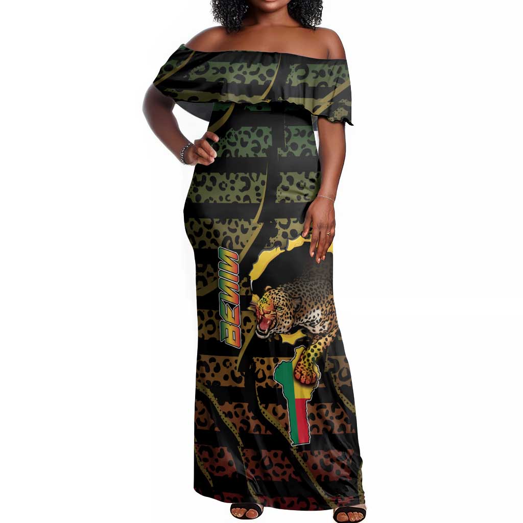 Personalized Benin Off Shoulder Maxi Dress Powerful African Leopard - African Pride