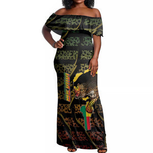 Personalized Benin Off Shoulder Maxi Dress Powerful African Leopard - African Pride