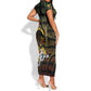 Personalized Benin Short Sleeve Bodycon Dress Powerful African Leopard - African Pride