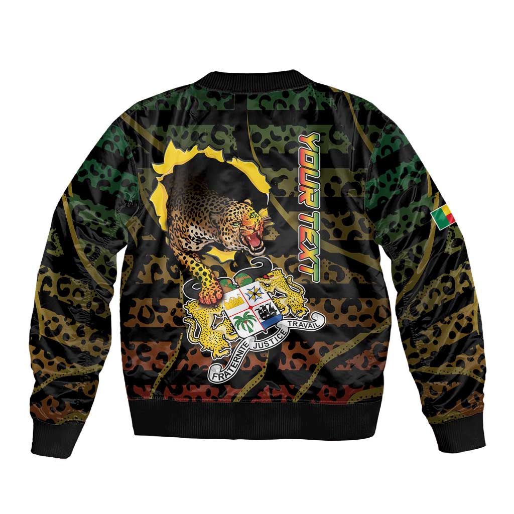 Personalized Benin Sleeve Zip Bomber Jacket Powerful African Leopard - African Pride