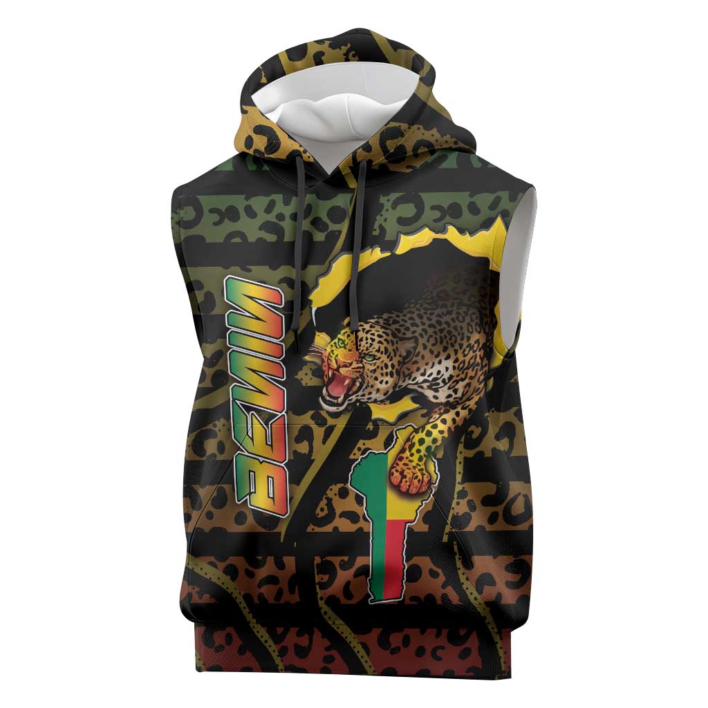 Personalized Benin Sleeveless Hoodie Powerful African Leopard - African Pride