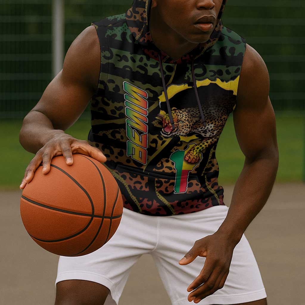 Personalized Benin Sleeveless Hoodie Powerful African Leopard - African Pride