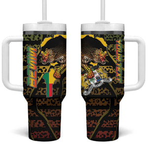 Personalized Benin Tumbler With Handle Powerful African Leopard - African Pride