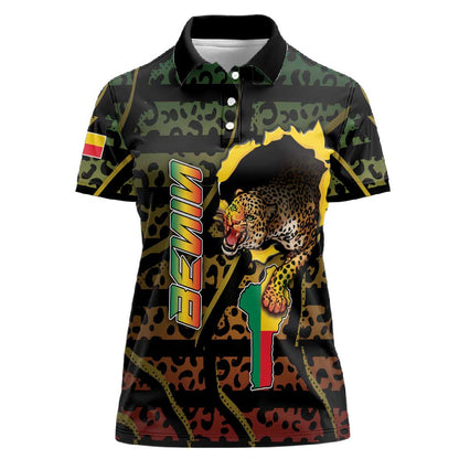 Personalized Benin Women Polo Shirt Powerful African Leopard - African Pride