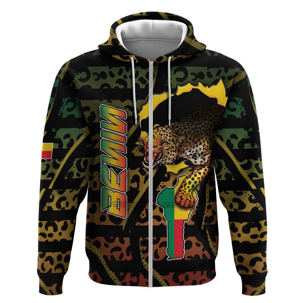 Personalized Benin Zip Hoodie Powerful African Leopard - African Pride