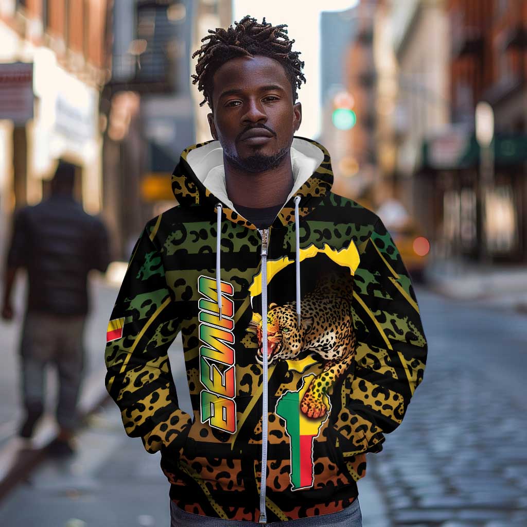 Personalized Benin Zip Hoodie Powerful African Leopard - African Pride