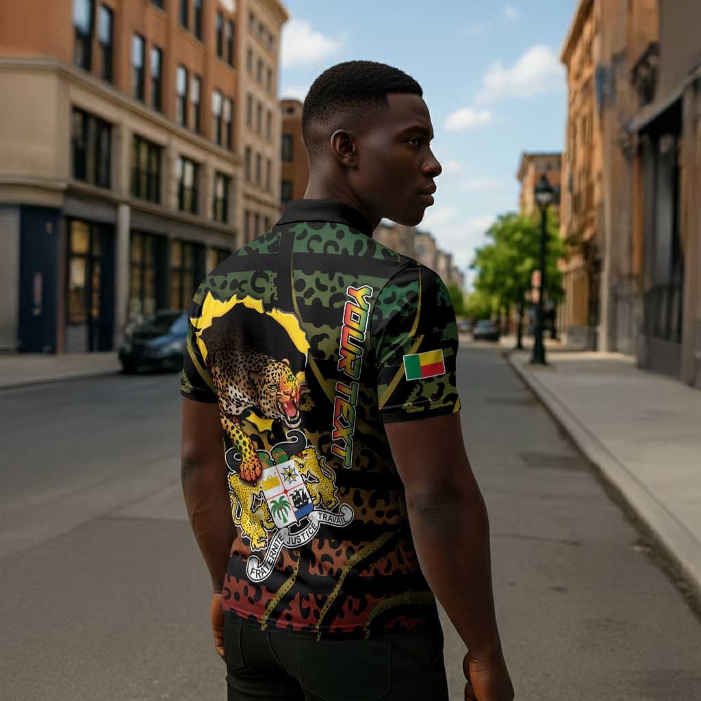 Personalized Benin Zipper Polo Shirt Powerful African Leopard - African Pride