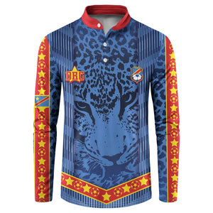 Custom DR Congo Football Button Sweatshirt Leopard Jaguar Tribal Pattern With Flags