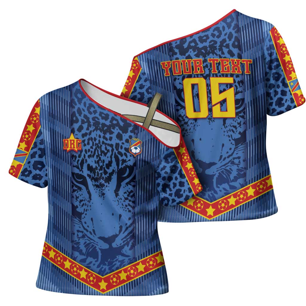 Custom DR Congo Football Cross Shoulder Shirt Leopard Jaguar Tribal Pattern With Flags