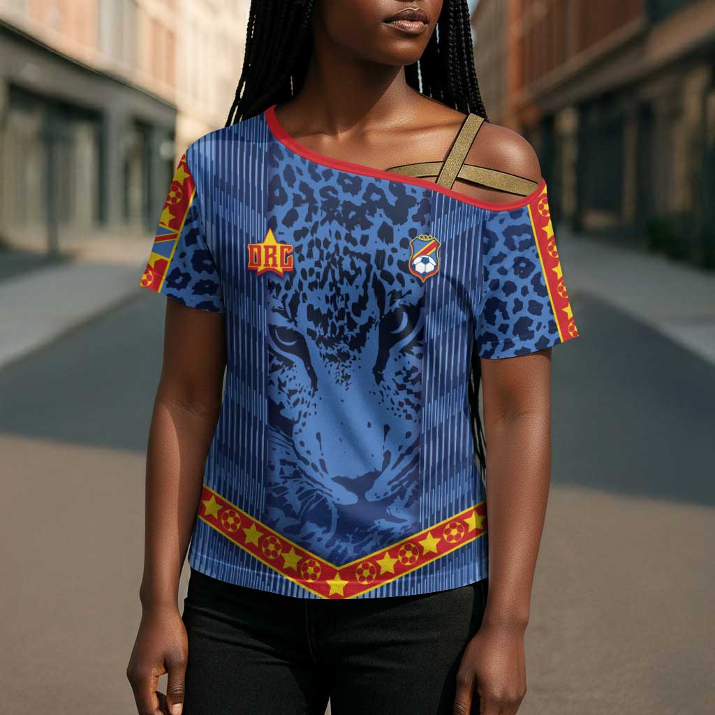 Custom DR Congo Football Cross Shoulder Shirt Leopard Jaguar Tribal Pattern With Flags