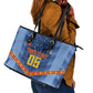 Custom DR Congo Football Leather Tote Bag Leopard Jaguar Tribal Pattern With Flags