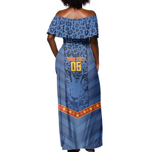 Custom DR Congo Football Off Shoulder Maxi Dress Leopard Jaguar Tribal Pattern With Flags