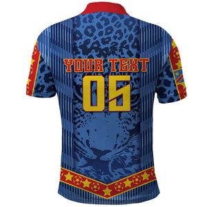 Custom DR Congo Football Polo Shirt Leopard Jaguar Tribal Pattern With Flags