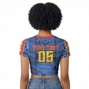 Custom DR Congo Football Raglan Cropped T shirt Leopard Jaguar Tribal Pattern With Flags