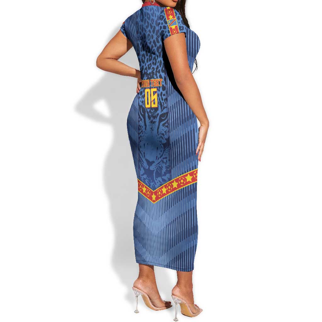 Custom DR Congo Football Short Sleeve Bodycon Dress Leopard Jaguar Tribal Pattern With Flags