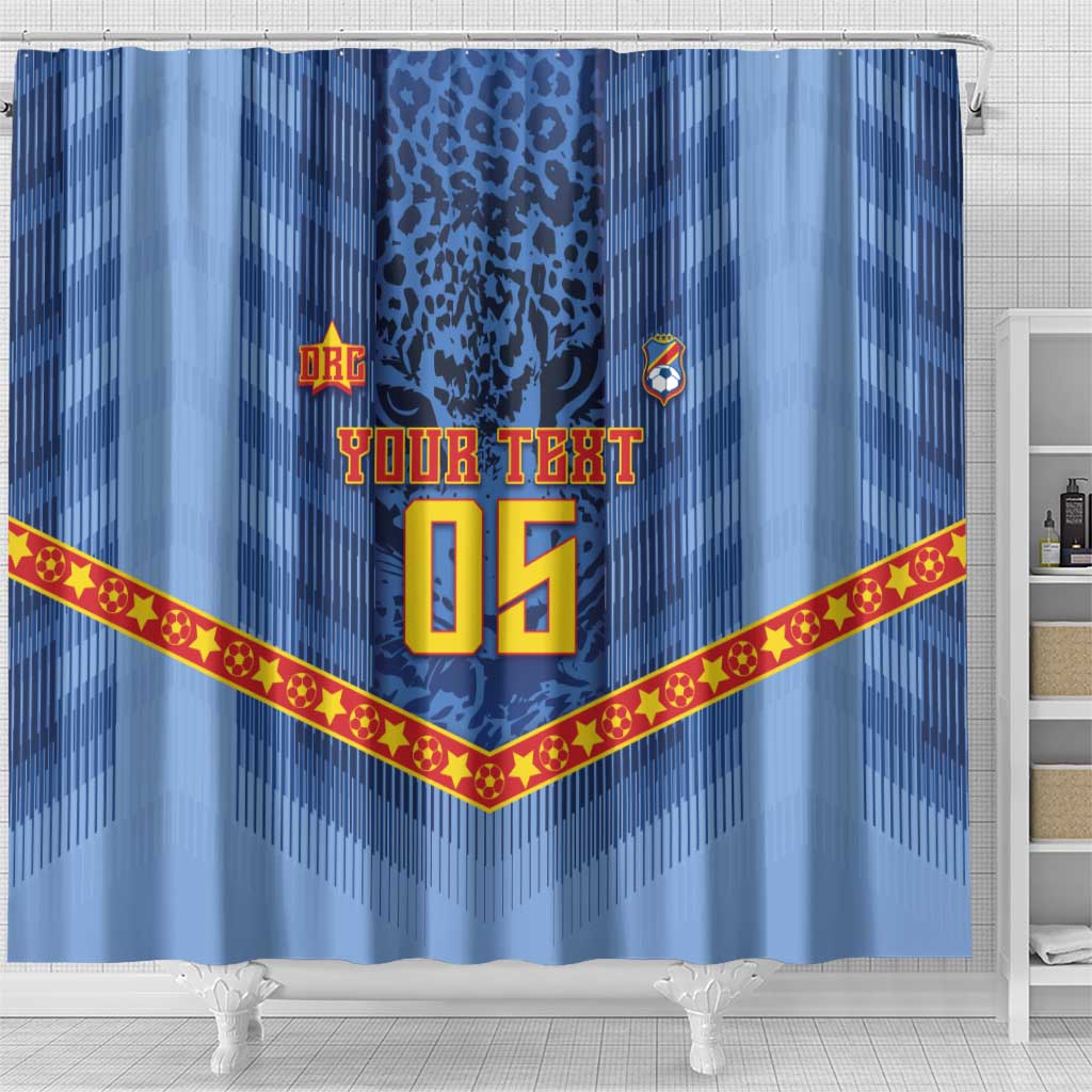 Custom DR Congo Football Shower Curtain Leopard Jaguar Tribal Pattern With Flags
