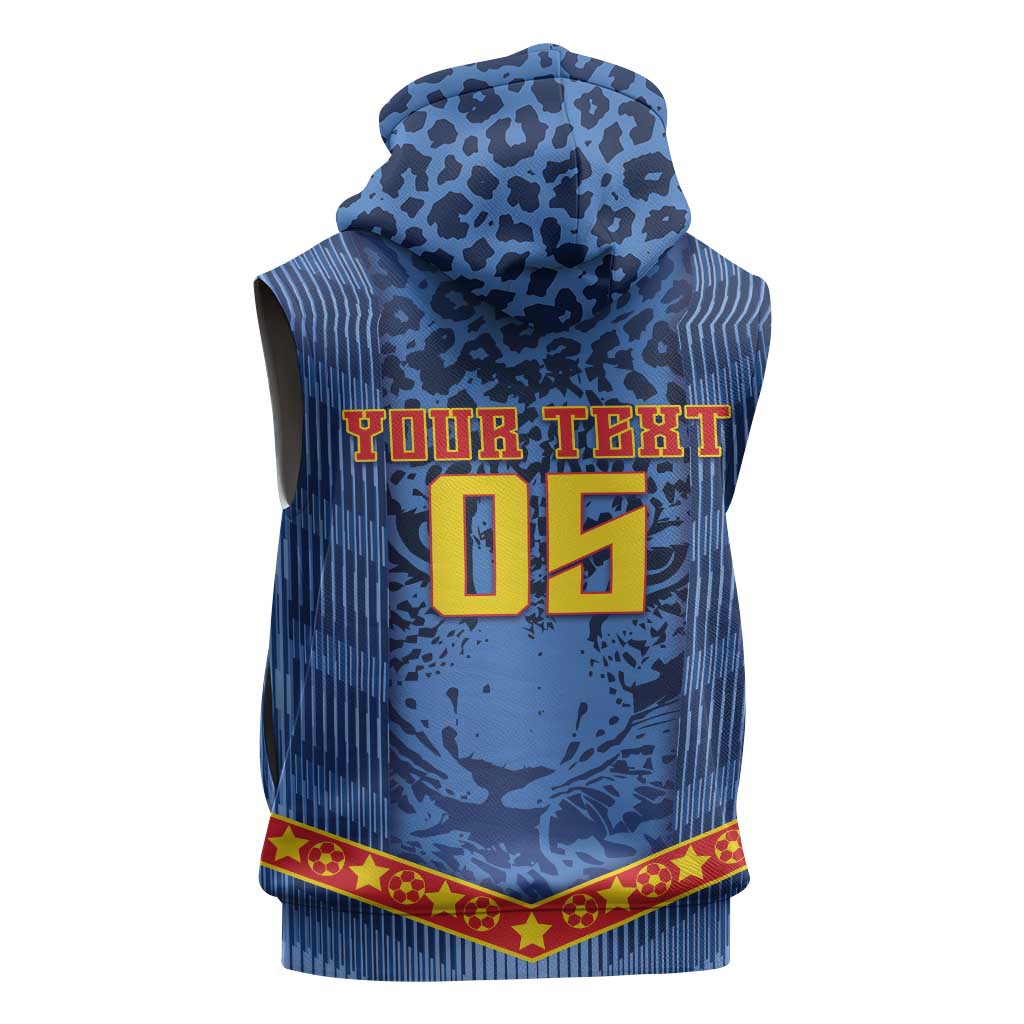 Custom DR Congo Football Sleeveless Zip Hoodie Leopard Jaguar Tribal Pattern With Flags