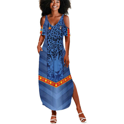 Custom DR Congo Football Summer Maxi Dress Leopard Jaguar Tribal Pattern With Flags