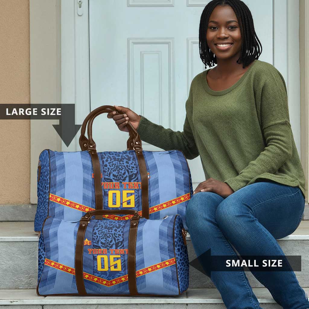 Custom DR Congo Football Travel Bag Leopard Jaguar Tribal Pattern With Flags