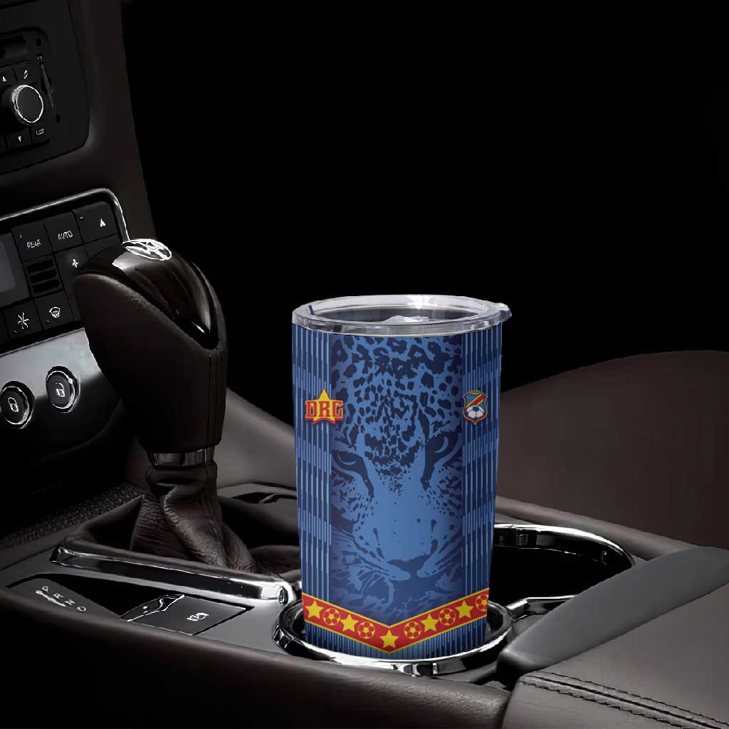 Custom DR Congo Football Tumbler Cup Leopard Jaguar Tribal Pattern With Flags