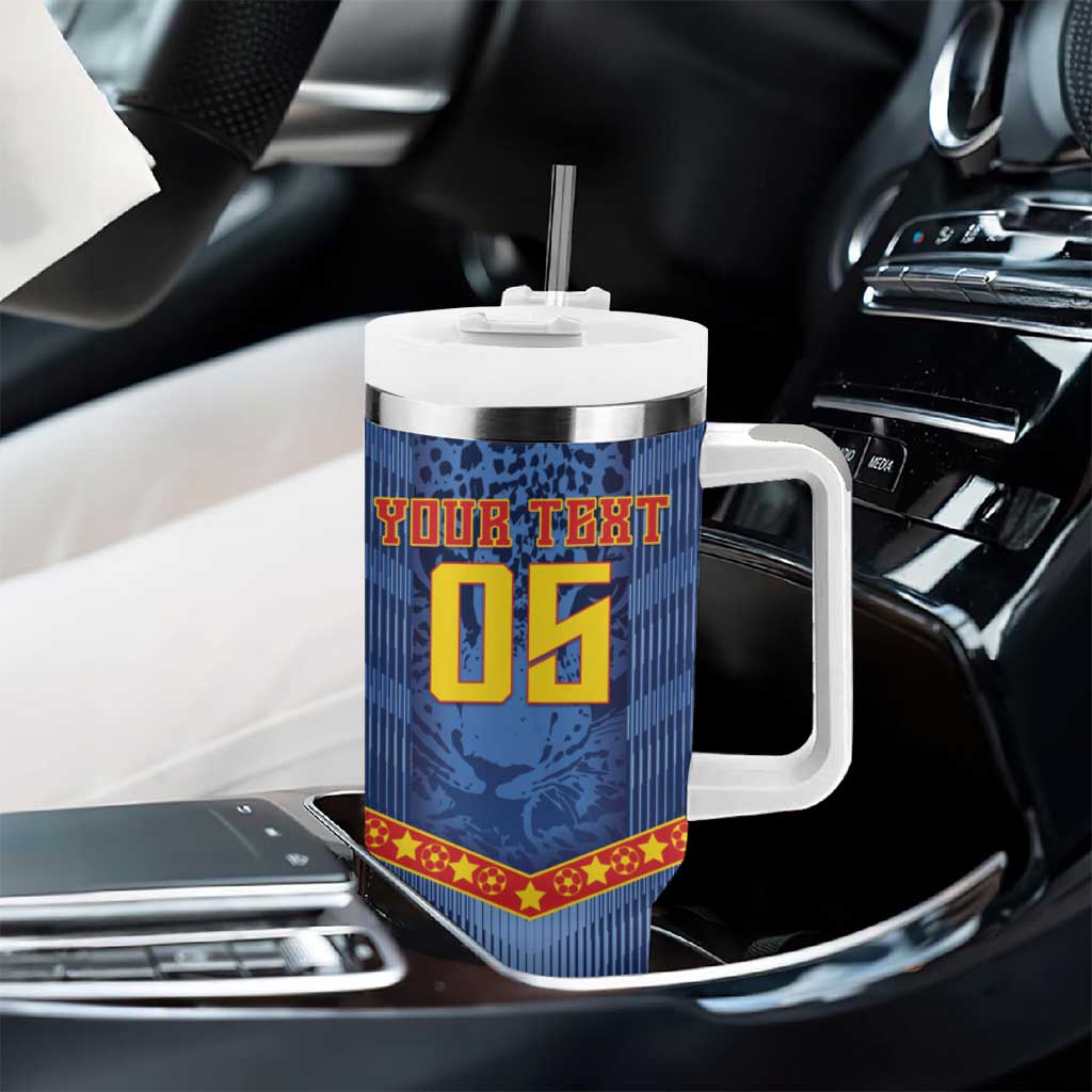 Custom DR Congo Football Tumbler With Handle Leopard Jaguar Tribal Pattern With Flags