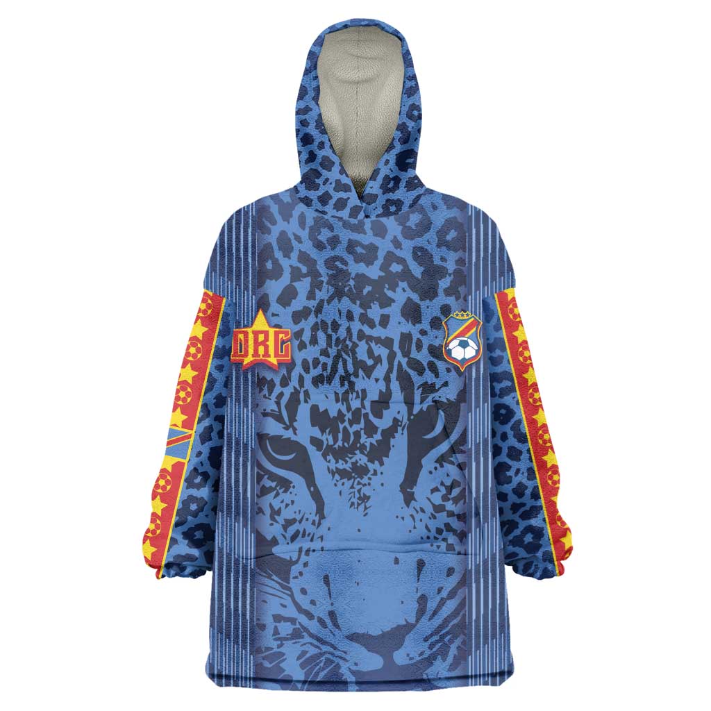 Custom DR Congo Football Wearable Blanket Hoodie Leopard Jaguar Tribal Pattern With Flags